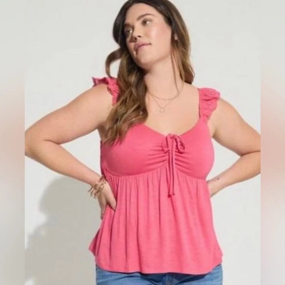 Torrid Pink Ruffle Sleeve Tank Top - Picture 1 of 9